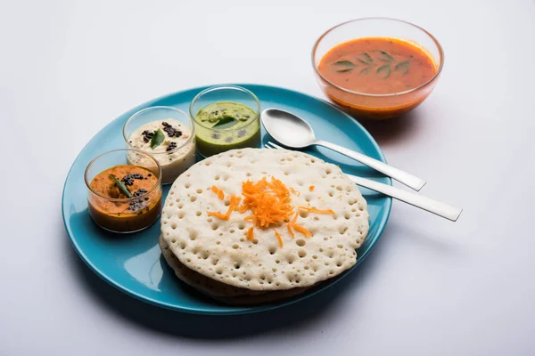 Set Dosa Oothappam Estilo Dosa Uma Comida Popular Sul Índia — Fotografia de Stock