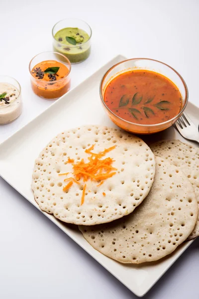 Set Dosa Oothappam Estilo Dosa Uma Comida Popular Sul Índia — Fotografia de Stock