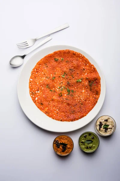 Tomato Dosa Een Uniek Zuid Indiaas Dosa Recept Geserveerd Met — Stockfoto
