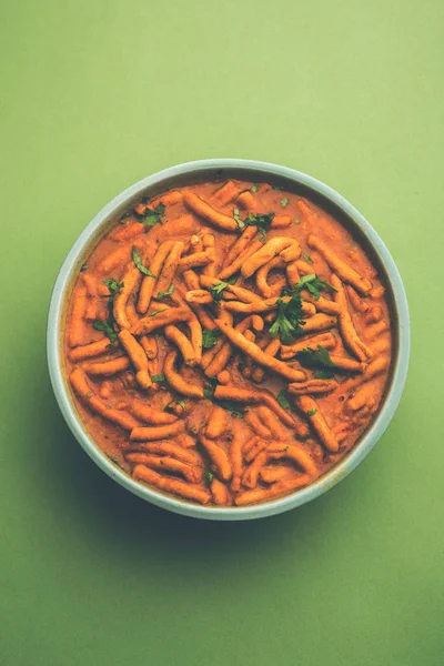 Dhaba Stijl Sev Bhaji Sabzi Curry Gemaakt Tomaten Curry Met — Stockfoto