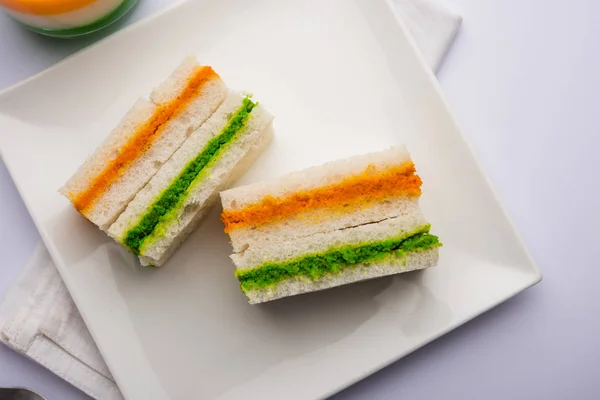 Tricolor Tiranga sandwich with orange and green chutney perfect picture for Indian republic / independence day greeting