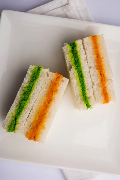 Tricolor Tiranga sandwich with orange and green chutney perfect picture for Indian republic / independence day greeting