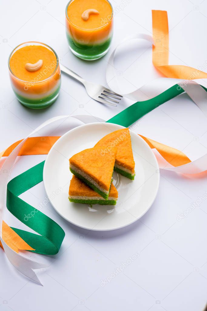 Tri-coloured / tiranga  Cake for Independence/republic Day celebration using Indian Flag colours