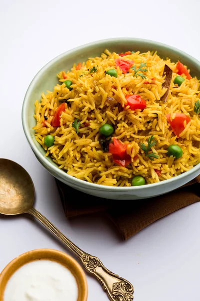 Arroz Tomate Também Conhecido Como Tamatar Pilaf Pulav Feito Com — Fotografia de Stock