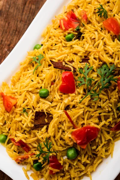 Pomodoro Pulav Pilaf Base Riso Basmati Servito Una Ciotola Focus — Foto Stock