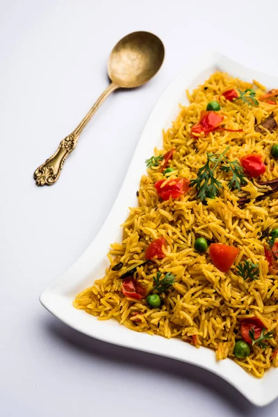 Pomodoro Pulav Pilaf Base Riso Basmati Servito Una Ciotola Focus — Foto Stock