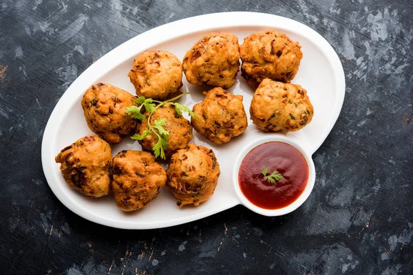 Rava Bhajj Bhajiya Also Known Suji Pakoda Semolina Pakora Served — Stock Photo, Image