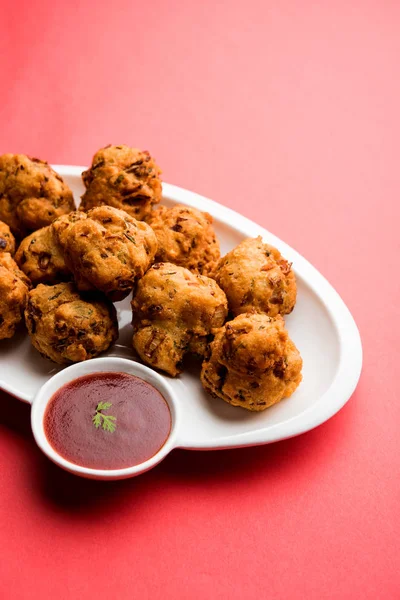 Rava Bhajj Bhajiya Also Known Suji Pakoda Semolina Pakora Served — Stock Photo, Image