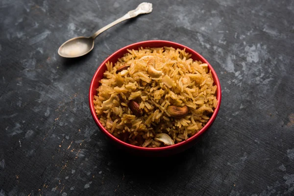 Traditional Jaggery Rice Gur Wale Chawal Hindi Served Bowl Spoon — Stock Photo, Image
