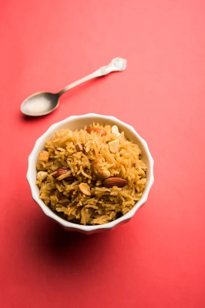 Riso Tradizionale Jaggery Gur Wale Chawal Hindi Servito Una Ciotola — Foto Stock