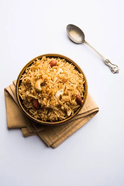 Traditionele Jaggery Rijst Gur Wale Chawal Hindi Geserveerd Een Kom — Stockfoto