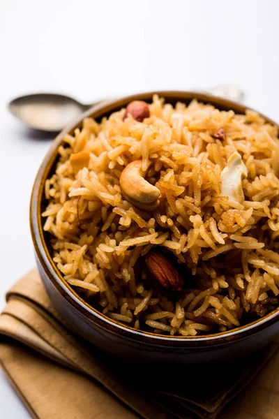Jaggery Rice Tradicional Gur Wale Chawal Hindi Servido Tazón Con — Foto de Stock