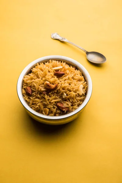 Traditional Jaggery Rice Gur Wale Chawal Hindi Served Bowl Spoon — Stock Photo, Image