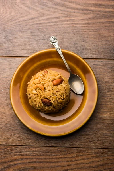 Riso Tradizionale Jaggery Gur Wale Chawal Hindi Servito Una Ciotola — Foto Stock