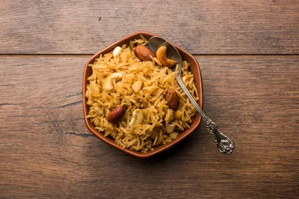 Traditional Jaggery Rice Gur Wale Chawal Hindi Served Bowl Spoon — Stock Photo, Image