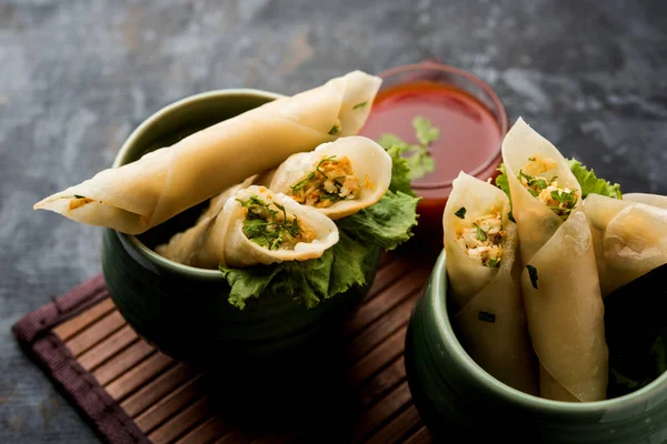 Paneer Chilli Cigar Crispy Rolls Stuffed Paneer Which Interesting Starter — Stock Photo, Image