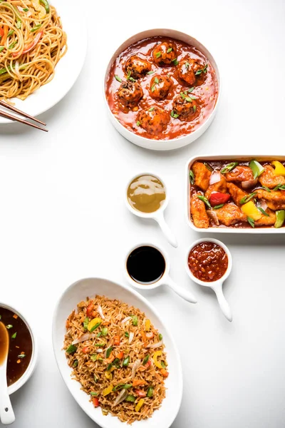 Assorted Piatti Indo Cinese Gruppo Comprende Schezwan Szechuan Hakka Tagliatelle — Foto Stock