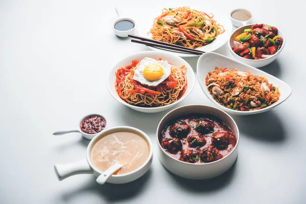 Assorted Indo Chinese Food Group Includes Non Vegetarian Chicken Schezwan Stock Image