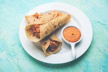 Peri peri paneer chapati frankie/wrap/roll, seçici odak
