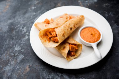 Peri peri paneer chapati frankie/wrap/roll, seçici odak