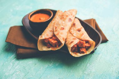Peri peri paneer chapati frankie/wrap/roll, seçici odak