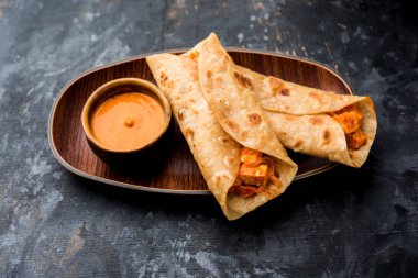 Peri peri paneer chapati frankie/wrap/roll, seçici odak