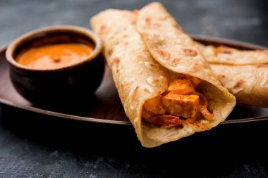 Peri peri paneer chapati frankie/wrap/roll, seçici odak