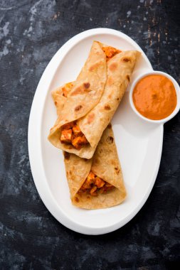 Peri peri paneer chapati frankie/wrap/roll, seçici odak