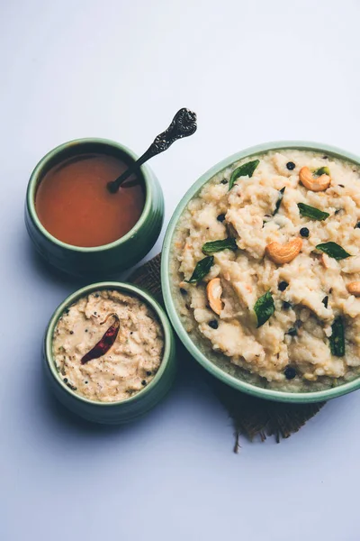 Ven Pongal Recept Een Populaire Zuid Indiase Gerechten Bereid Met — Stockfoto