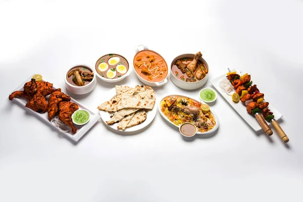Assorted Indian Non Vegetarian Food Recipe Served Group Includes Chicken — Stock Photo, Image