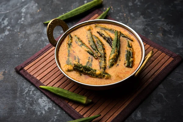 Hyderabadi Bhindi Σάλαν Μπάμιες Σάλαν Χρησιμοποίησε Γυναικεία Δάχτυλα Όπο Συνταγή — Φωτογραφία Αρχείου