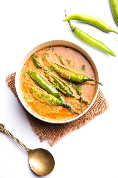 Hyderabadi Mirch Mirchi Salan Sabzi Verde Frio Caril Receita Prato — Fotografia de Stock