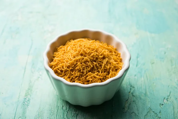 stock image Aloo Bhujiya or Potato Bhujia also known as Namkeen sev. Popular Bikaneri recipe served in a bowl or plate. selective focus