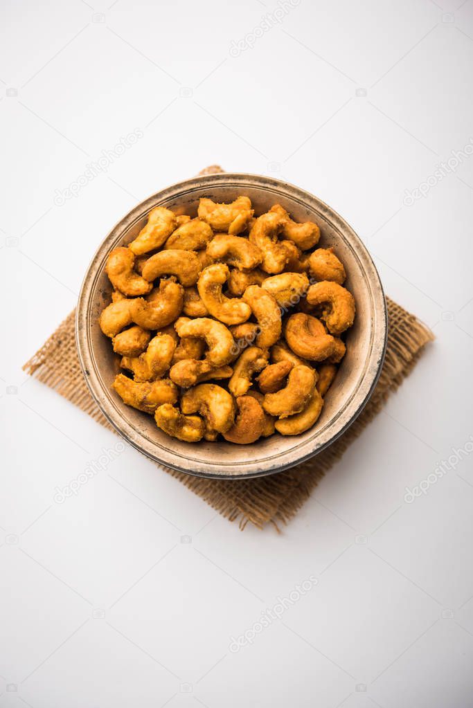 Kaju Pakoda/pakora OR Cashew Nut Fritters, is a tasty snack from India, served as Chakna