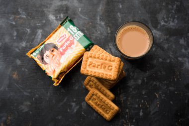 Nagpur, Hindistan - 13 Eylül 2019: Hindistan'da Chai-bisküvi olarak bilinen Parle G Bisküvi - editoryal kullanım