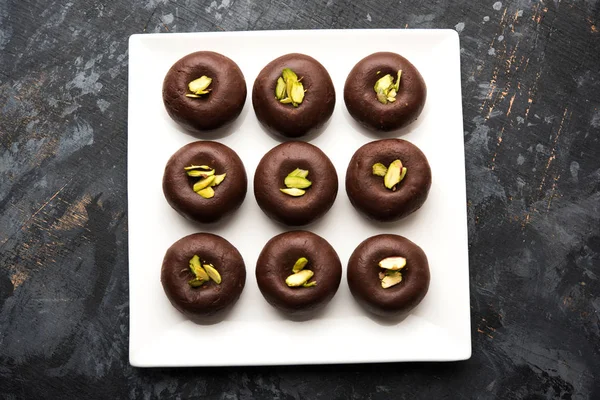 Chocolate Peda Leite Pera Pedha Feito Com Leite Condensado Doce — Fotografia de Stock