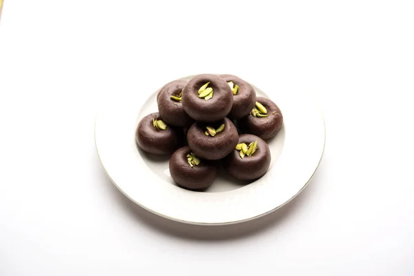 Chocolate Peda Leite Pera Pedha Feito Com Leite Condensado Doce — Fotografia de Stock