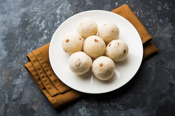 Semolina Rawa Rava Laddu Laddoo Ladu Laddu Prato Doce Popular — Fotografia de Stock