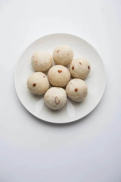 Rava Laddu Sau Semolina Laddoo Sau Rawa Ladu Fel Mâncare — Fotografie, imagine de stoc