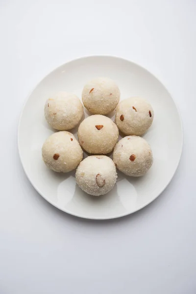 Rava Laddu Σιμιγδάλι Λανντού Rava Laddu Ένα Δημοφιλές Γλυκό Πιάτο — Φωτογραφία Αρχείου