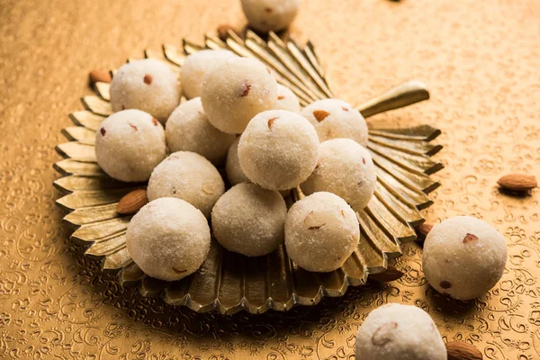 Rava Laddu Nebo Semolina Laddoo Nebo Rawa Ladu Oblíbený Sladký — Stock fotografie