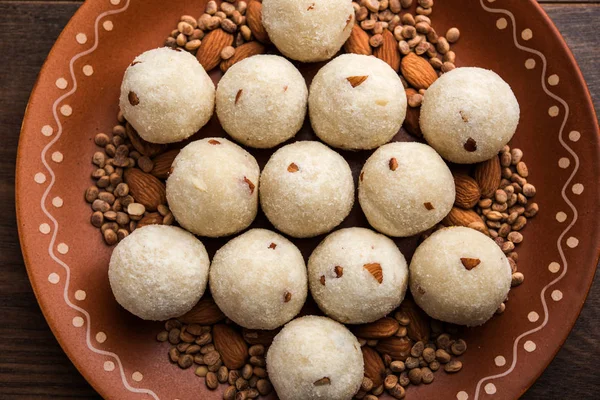 Semolina Rawa Rava Laddu Laddoo Ladu Laddu Een Populair Zoet — Stockfoto