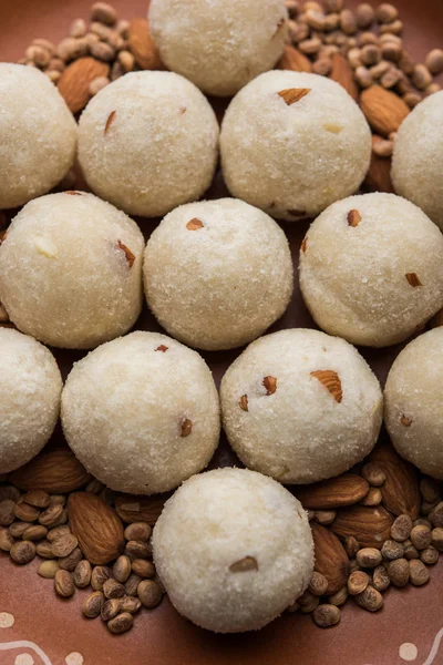 Semolina Rawa Rava Laddu Laddoo Ladu Laddu Prato Doce Popular — Fotografia de Stock