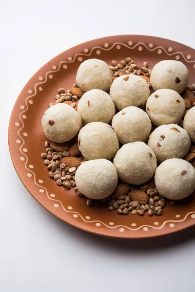 Semolina Rawa Rava Laddu Laddoo Ladu Laddu Prato Doce Popular — Fotografia de Stock