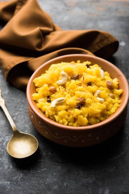 Pineapple sheera or Halwa also known as Ananas keshri shira. Popular South Indian Dessert recipe. selective focus clipart