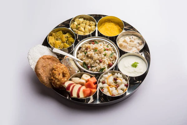 Navratri Upwas Thali Fasting Food Platter Selective Focus — Stock Photo, Image