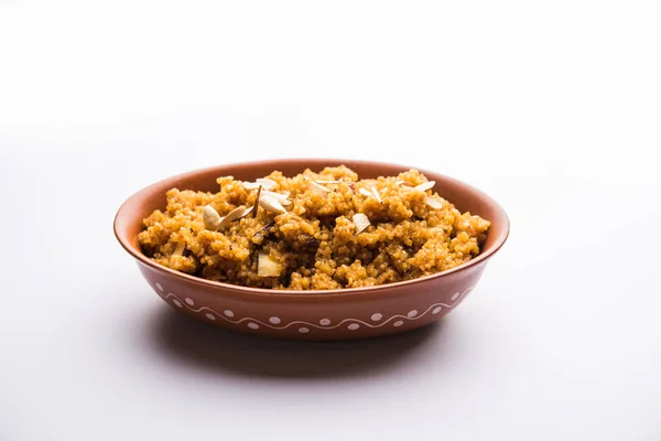 Grano Laapsi Lapsi Shira Halwa Piatto Dolce Indiano Base Frumento — Foto Stock