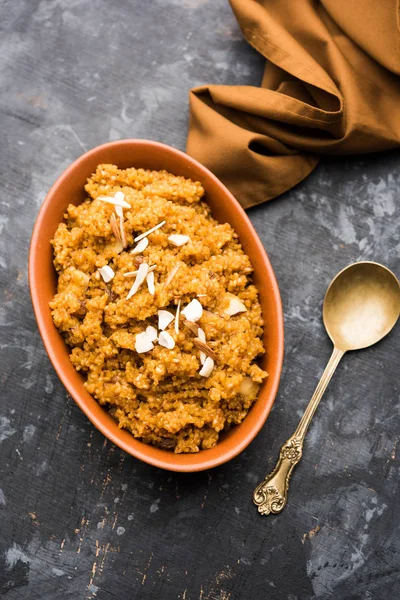 Grano Laapsi Lapsi Shira Halwa Piatto Dolce Indiano Base Frumento — Foto Stock