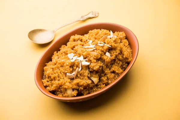 Grano Laapsi Lapsi Shira Halwa Piatto Dolce Indiano Base Frumento — Foto Stock