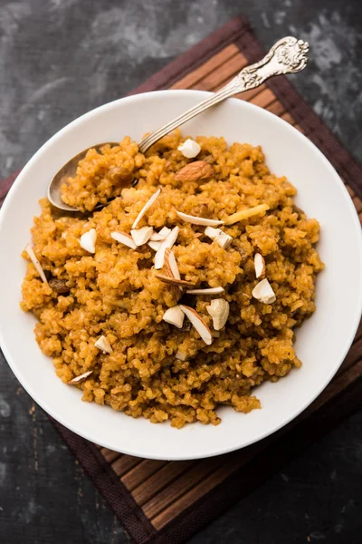 Weizen Laapsi Lapsi Shira Halwa Ist Ein Indisches Süßes Gericht — Stockfoto